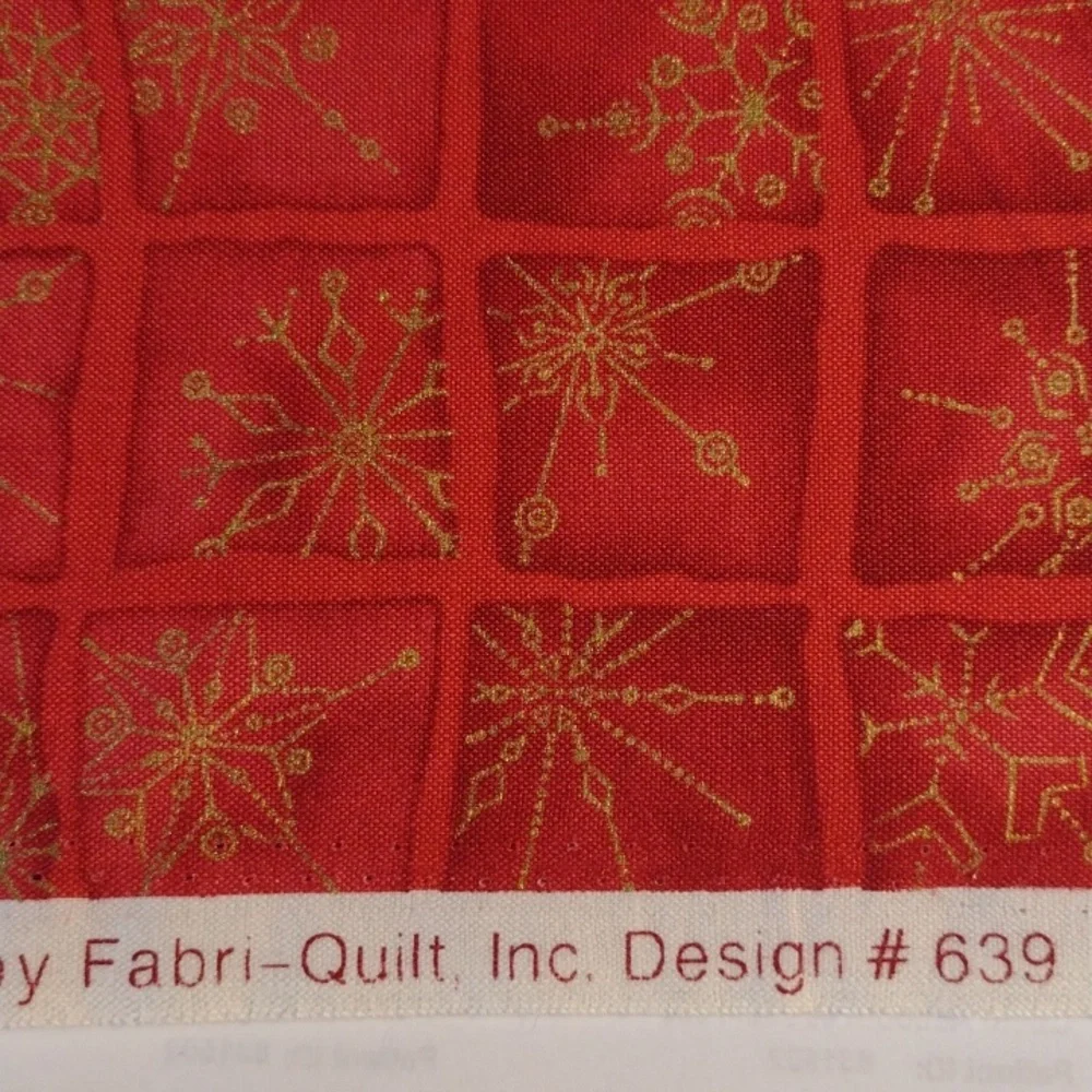 Seasons Greetings Fabri-Quilt Red Gold Snowflake Christmas Fabric 44
